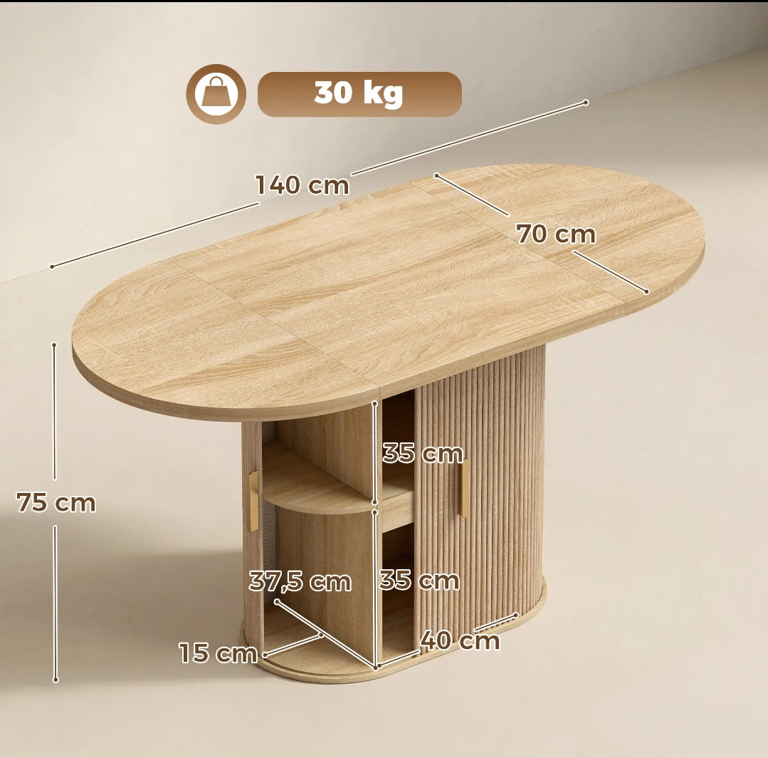 Mesa de Comedor con Armario Integrado Farmhouse 140 cm Roble | MooM Decó