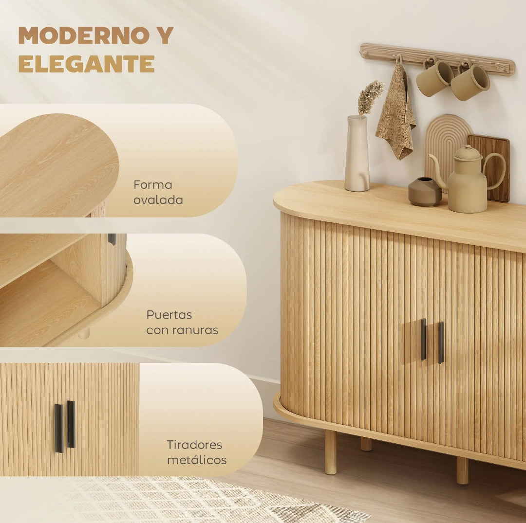 Aparador Ovalado Vintage con Puertas Tambour Correderas 120 cm Roble | MooM Decó