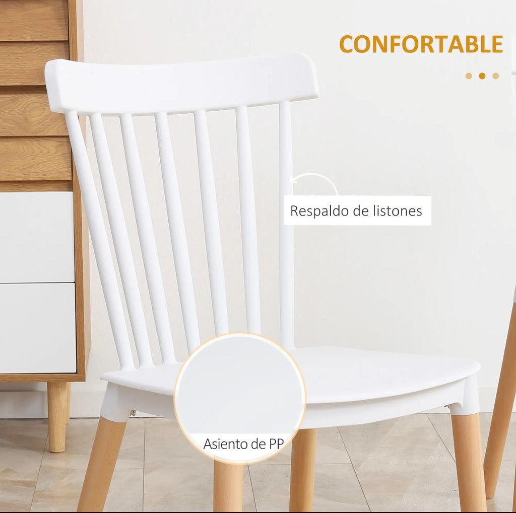 Pack 4 Sillas de Comedor Nórdicas Blancas y Madera | MooM Decó