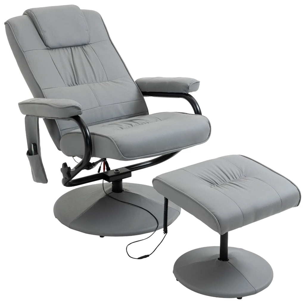 Sillón Relax de Masaje Reclinable Giratorio 360° con Reposapiés Gris | MooM Decó