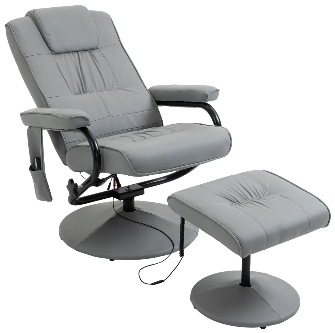 Sillón Relax de Masaje Reclinable Giratorio 360° con Reposapiés Gris | MooM Decó
