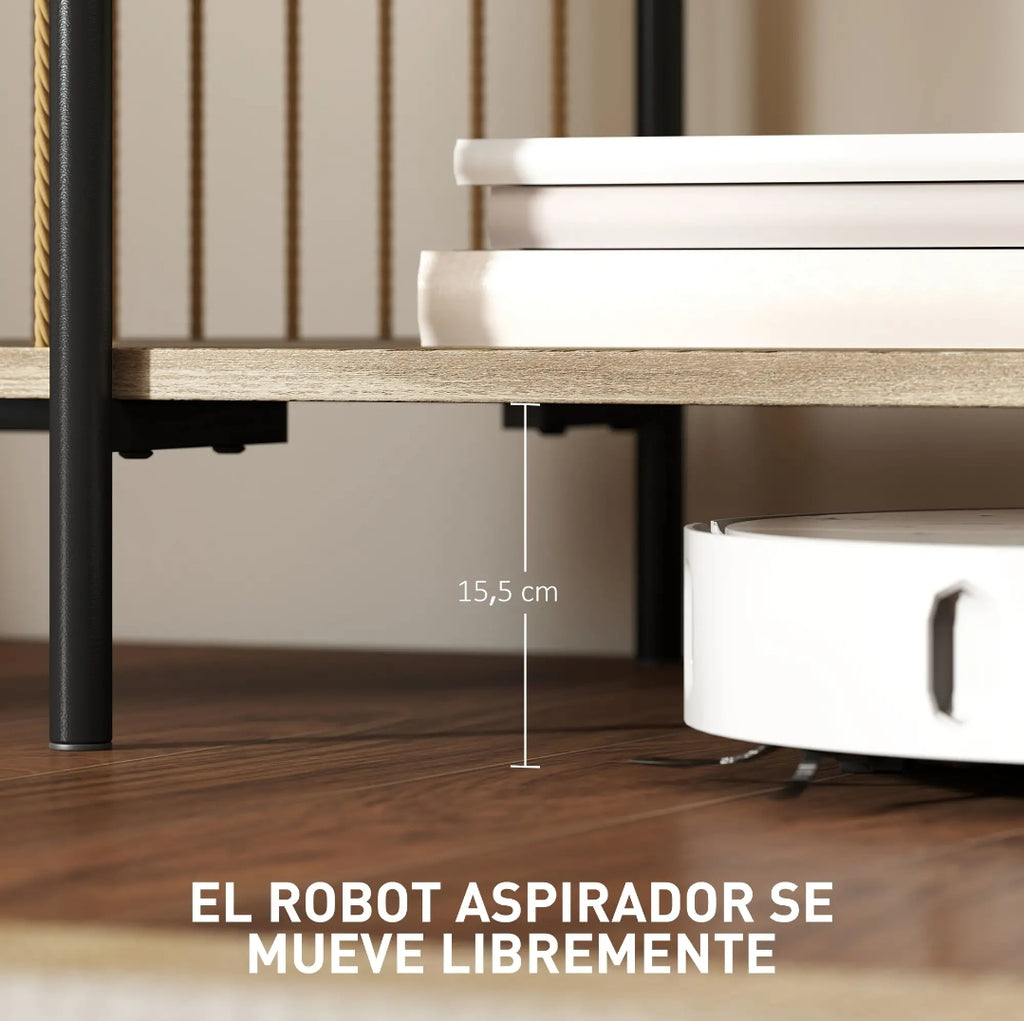 Mueble TV Boho con Estantes Abiertos y Detalles Trenzados para Televisores hasta 55 Pulgadas