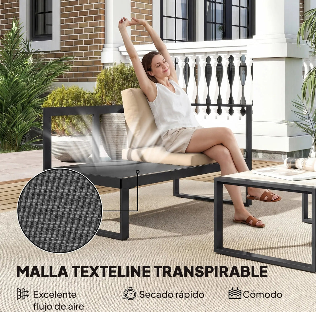 Conjunto de Jardín Modular 4 Piezas con Sofás, Mesa de Centro y Cojines para Terraza Exterior