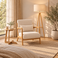 Butaca Nórdica Beige de Terciopelo y Madera | MooM Decó