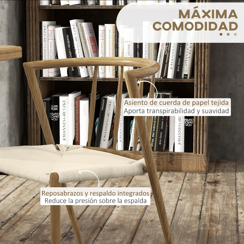 Pack 4 Sillas de Comedor Mid-Century Roble y Crema | MooM Decó