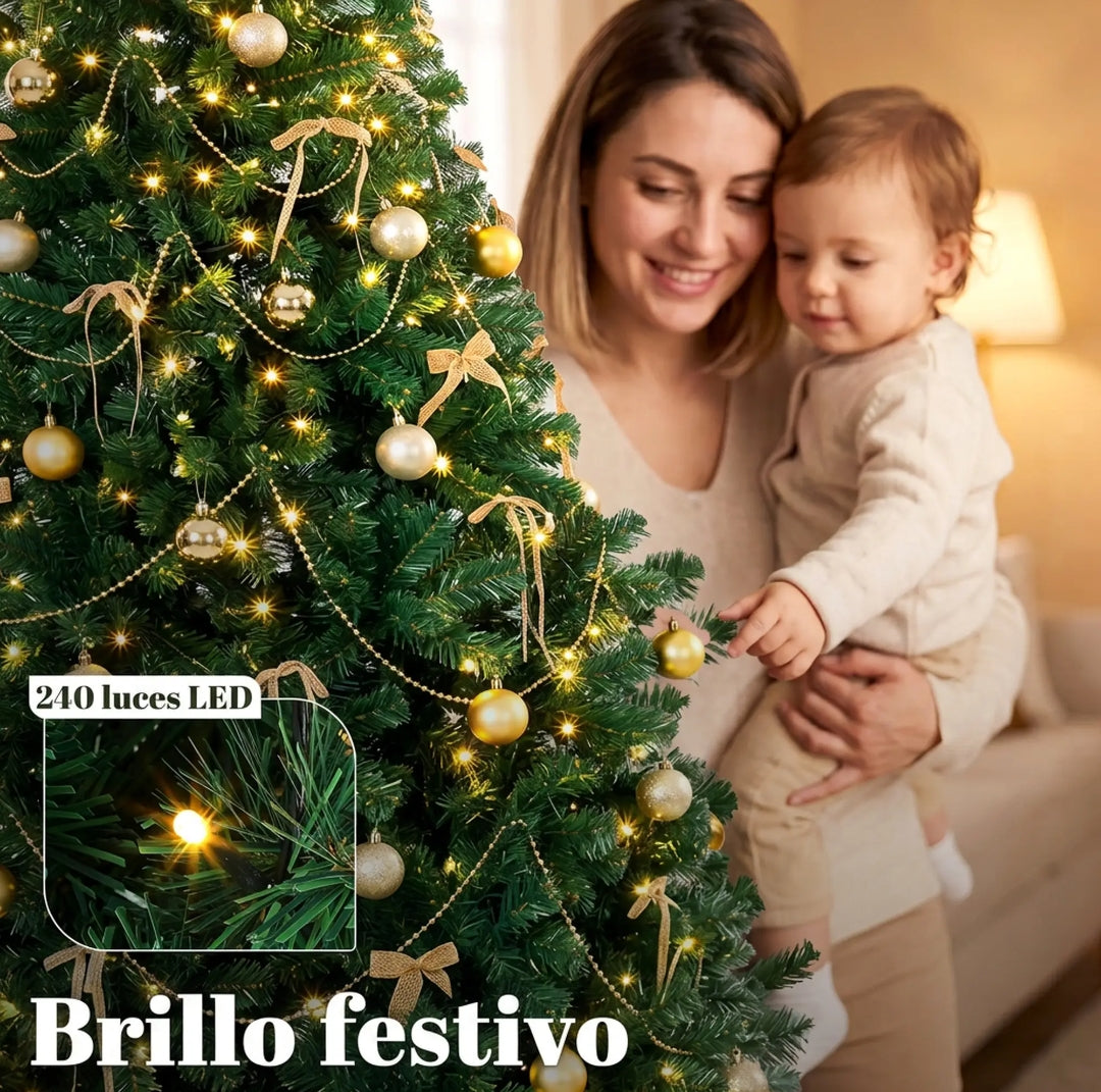 Árbol de Navidad 230 cm con Luces LED y Adornos | MooM Decó