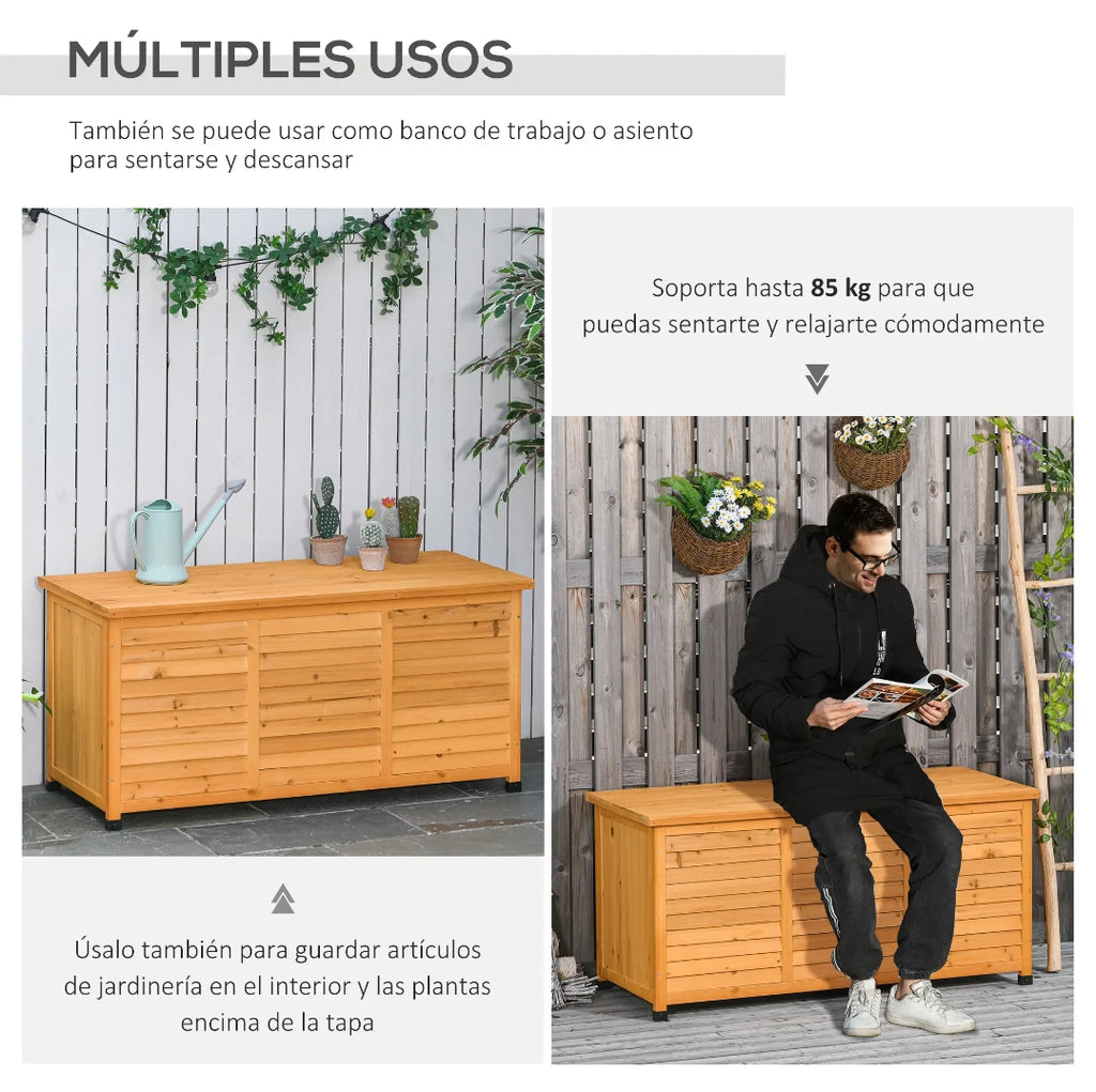 Baúl de Madera Exterior para Jardín 284 L con Tapa Abatible | MooM Decó