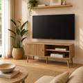 Mueble TV Moderno con Puerta Acanalada y Almacenamiento para Televisores hasta 55 Pulgadas