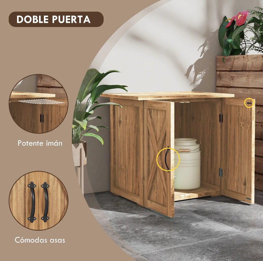 Armario de Exterior de Madera para Herramientas con Doble Puerta y Cierre Magnético 77x55x72 cm