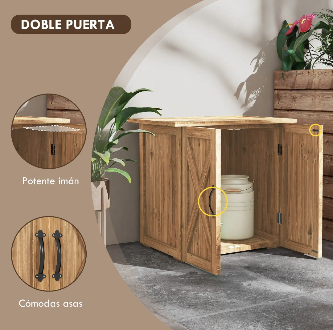 Armario de Exterior de Madera para Herramientas con Doble Puerta y Cierre Magnético 77x55x72 cm
