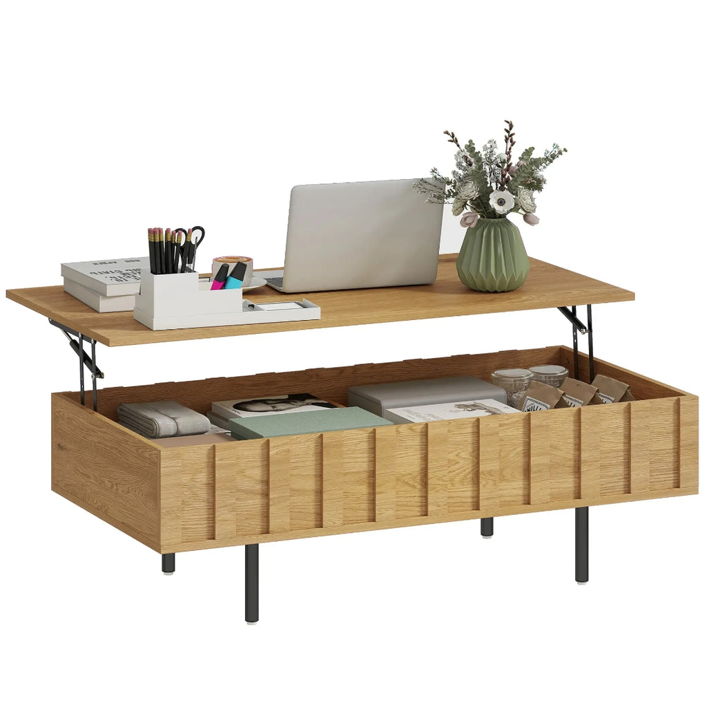 Mesa de Centro Elevable 110 cm Roble Acanalada | MooM Decó