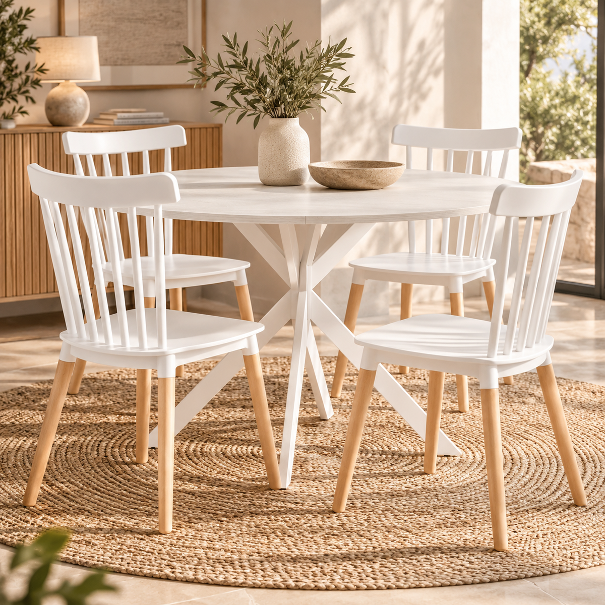 Mesa de Comedor Redonda Blanca Ø120 cm para 4 Personas | MooM Decó