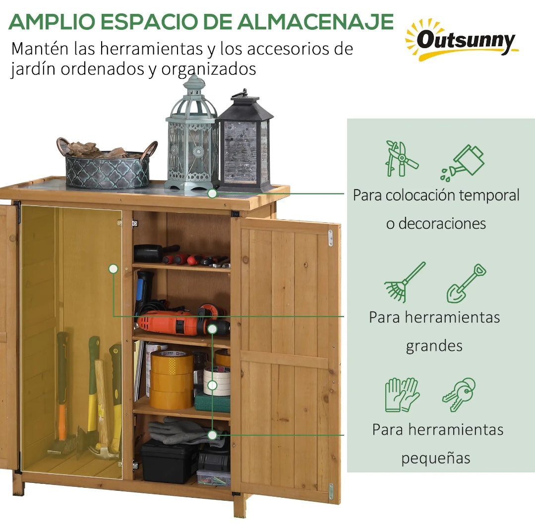 Armario de Exterior de Madera con 4 Estantes y Techo Galvanizado para Jardín y Terraza 75x40x90 cm