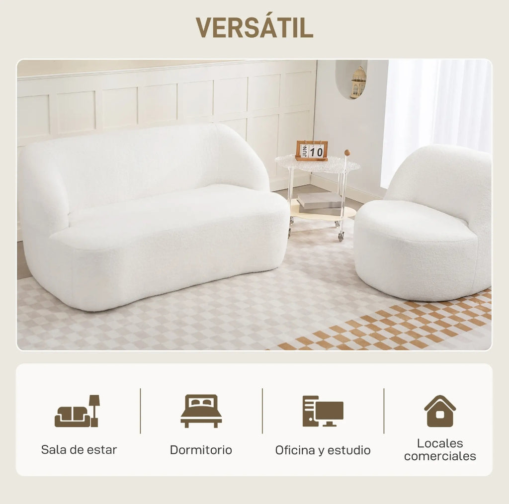 Sofá Curvo 2 Plazas Borreguito Crema 142 cm | MooM Decó