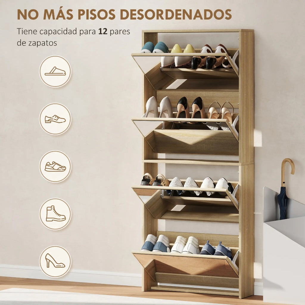 Zapatero Estrecho con Espejo para 12 Pares 146 cm | MooM Decó