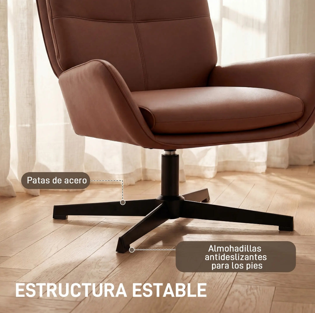 Butaca Giratoria 360° Tapizada en PU Marrón | Sillón de Lectura | MooM Decó