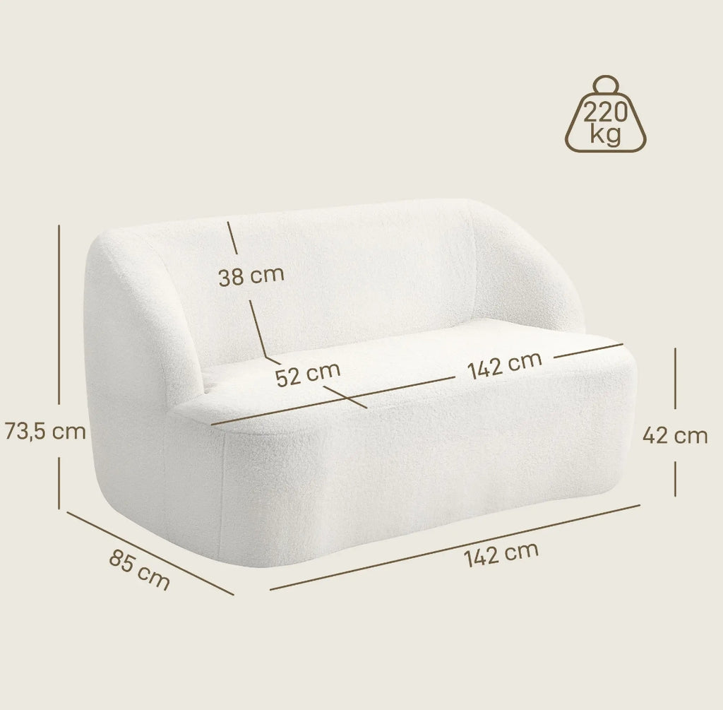 Sofá Curvo 2 Plazas Borreguito Crema 142 cm | MooM Decó