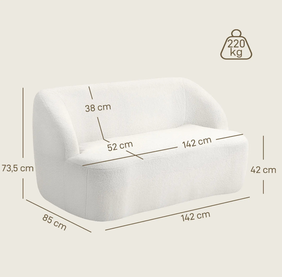 Sofá Curvo 2 Plazas Borreguito Crema 142 cm | MooM Decó