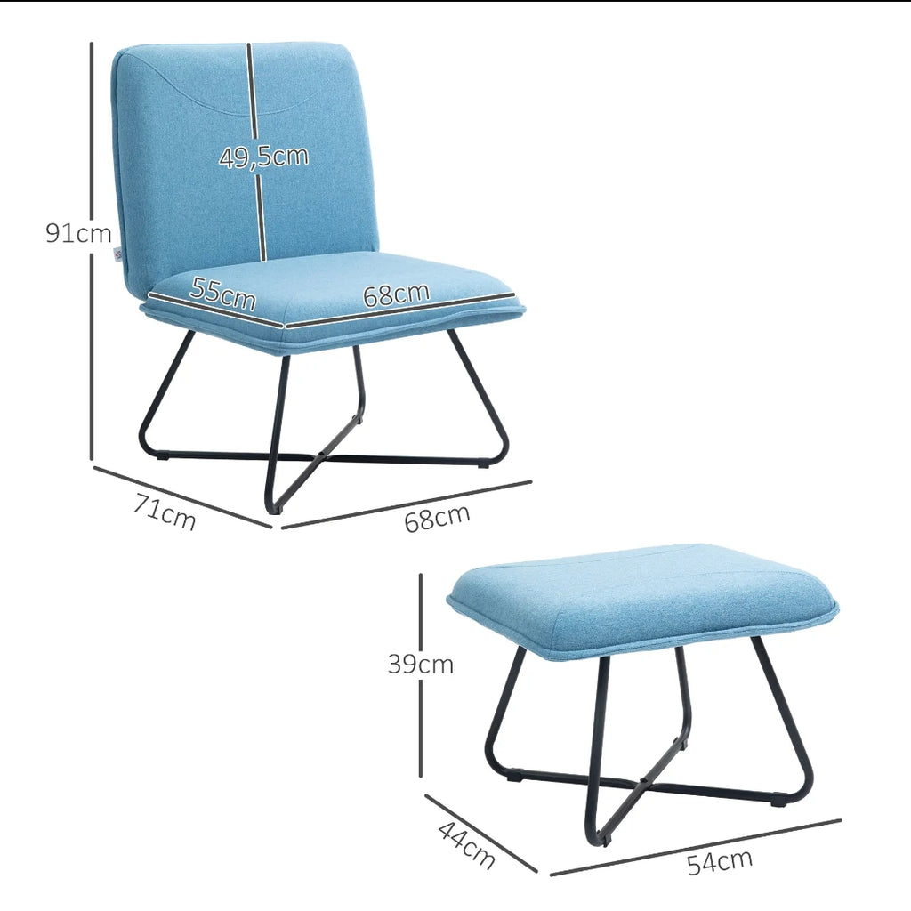 Butaca con Reposapiés Azul Claro | Sillón de Lectura Moderno con Patas de Acero