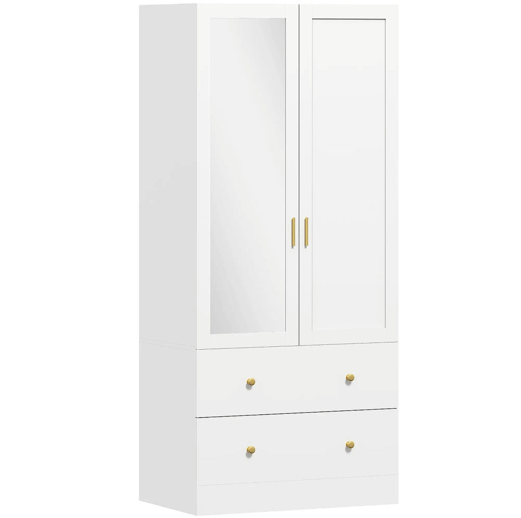Armario Dormitorio Blanco con Espejo y 2 Cajones | Ropero 80x50x180 cm | MooM Decó