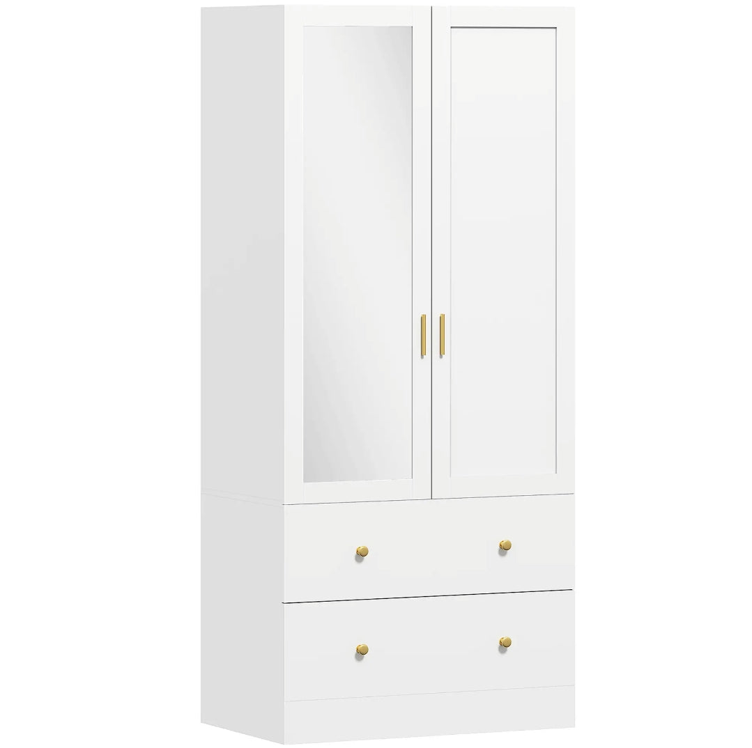 Armario Dormitorio Blanco con Espejo y 2 Cajones | Ropero 80x50x180 cm | MooM Decó