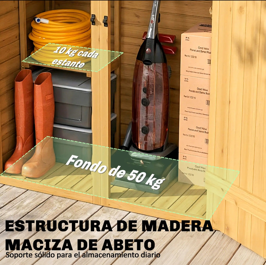 Armario Exterior de Madera para Jardín con Estantes 156 cm | MooM Decó