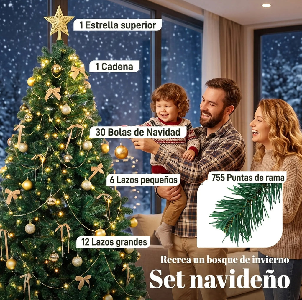 Árbol de Navidad 230 cm con Luces LED y Adornos | MooM Decó