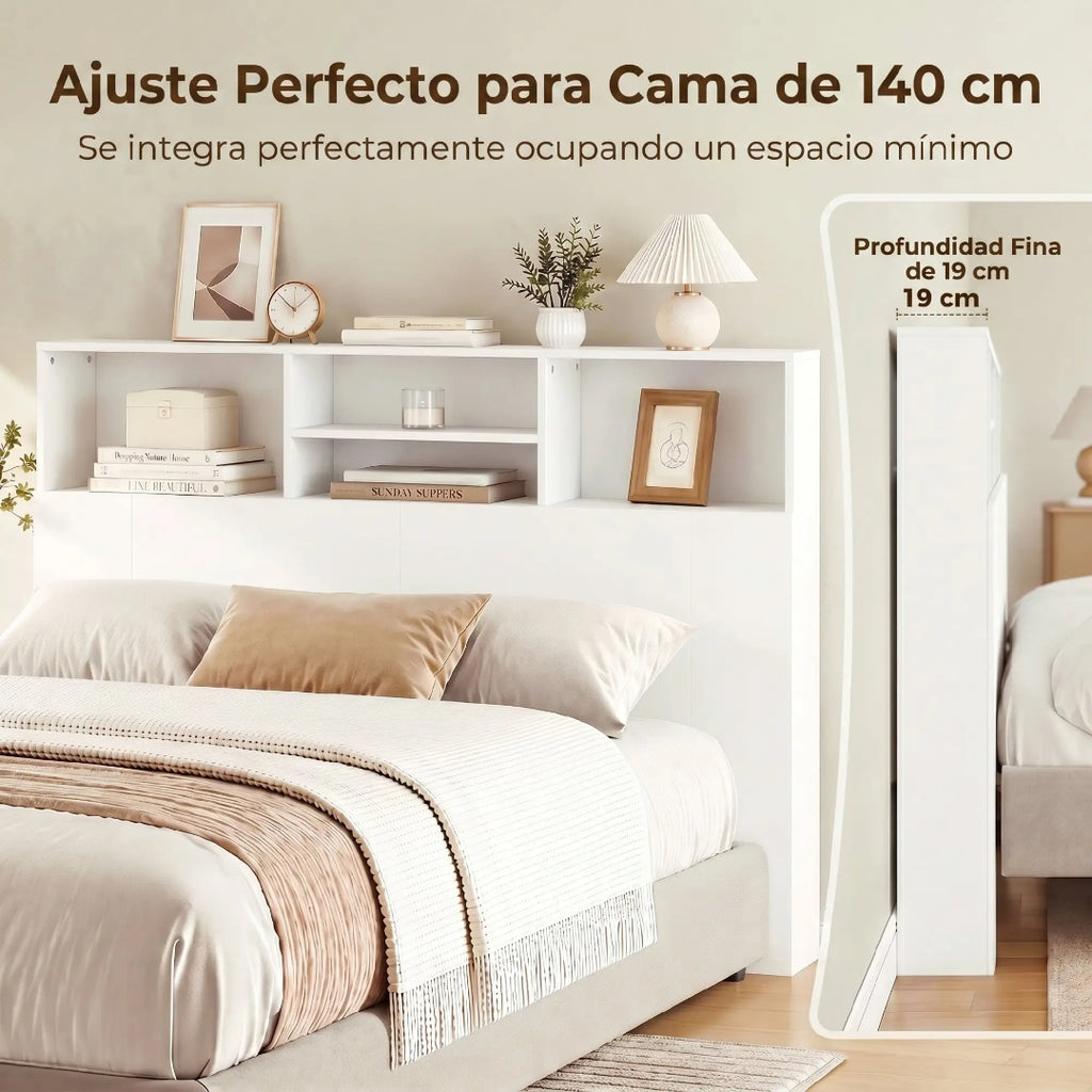 Cabecero de Cama 140 cm Blanco con Almacenaje | MooM Decó