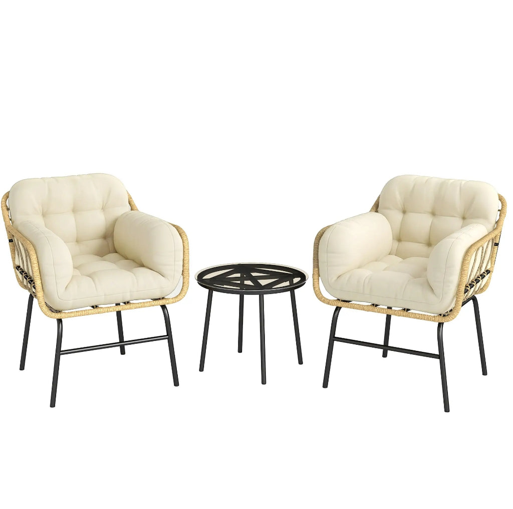 Conjunto de Jardín Ratán PE 3 Piezas con Mesa y 2 Sillones | MooM Decó