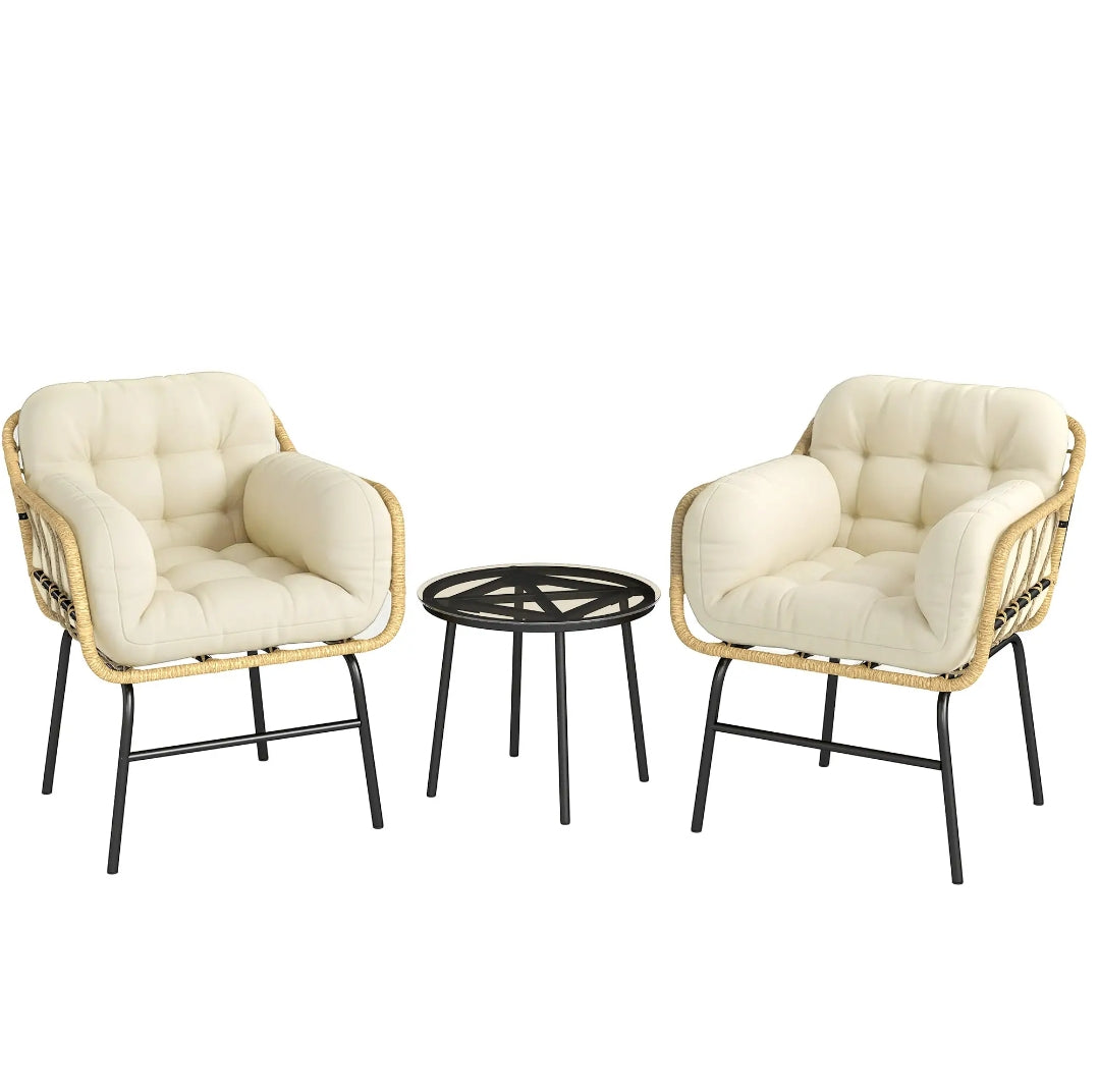 Conjunto de Jardín Ratán PE 3 Piezas con Mesa y 2 Sillones | MooM Decó