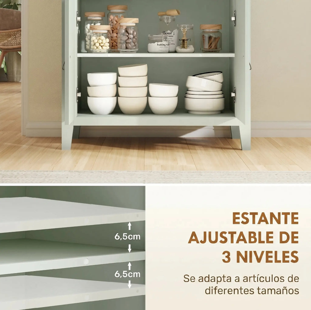 Aparador con Cajón y Armario de Almacenamiento Estante Ajustable 80x40x90 cm Verde y Roble