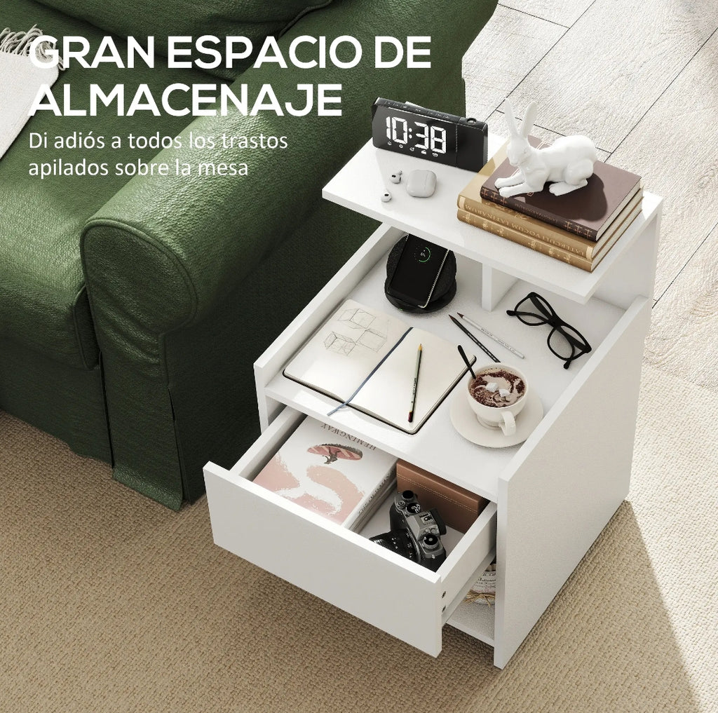 Mesita de Noche Blanca con USB y Enchufe 60 cm | MooM Decó