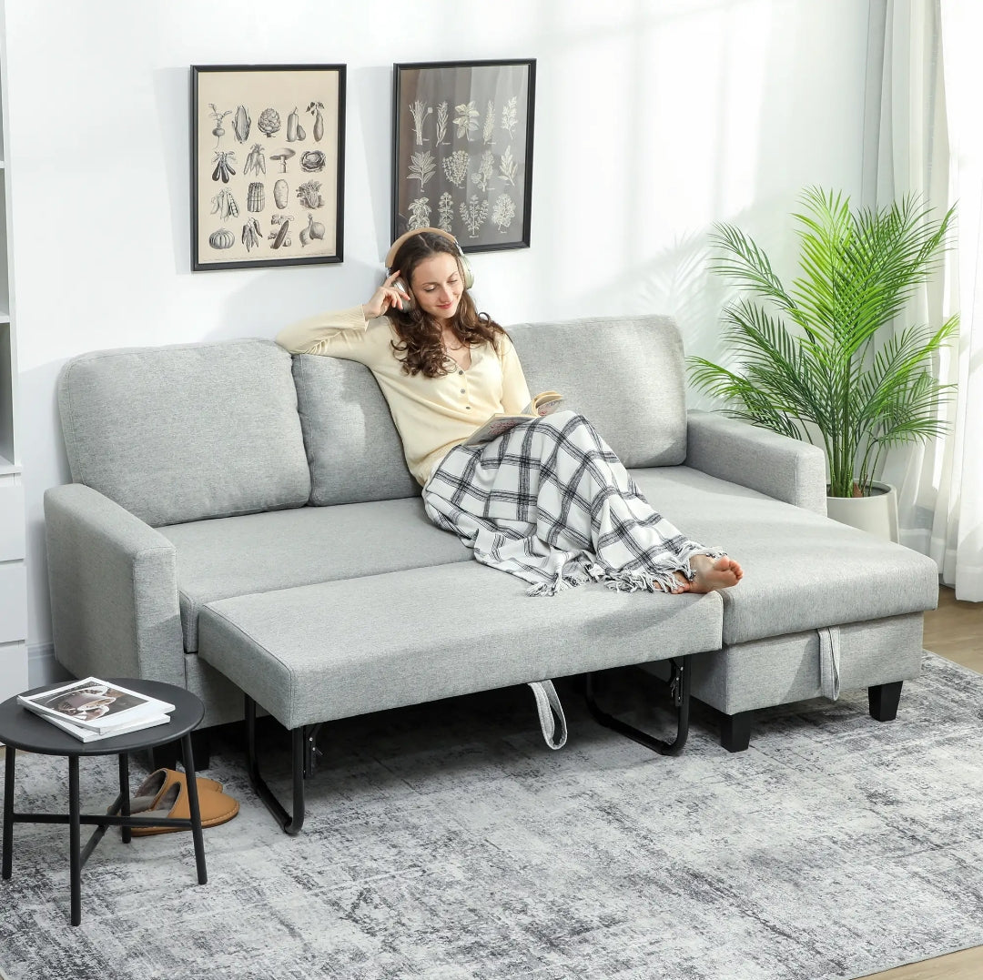 Sofá Cama Chaise Longue Reversible con Arcón Gris | MooM Decó