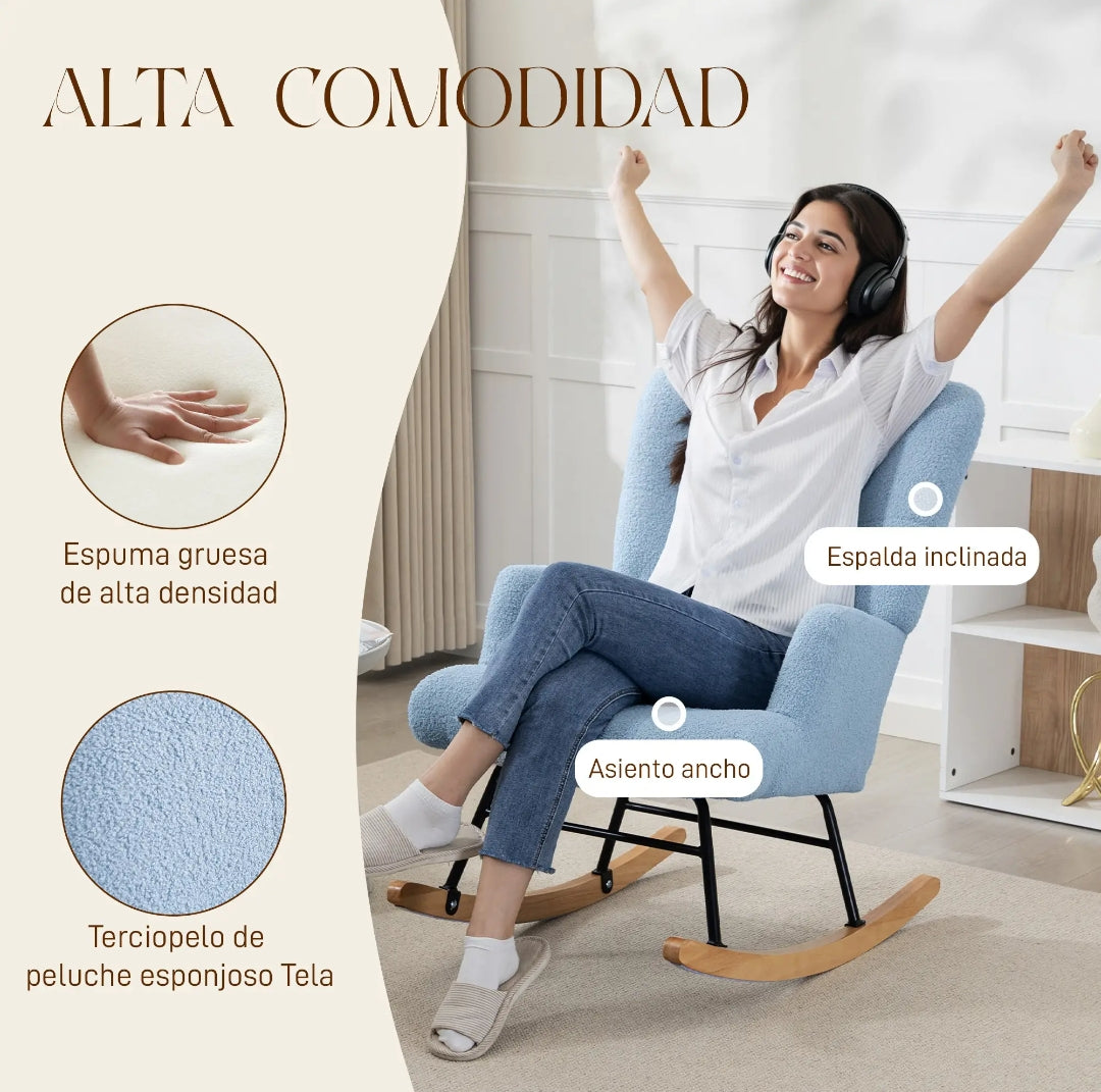 Sillón Mecedora Teddy Azul Claro Acolchado | MooM Decó
