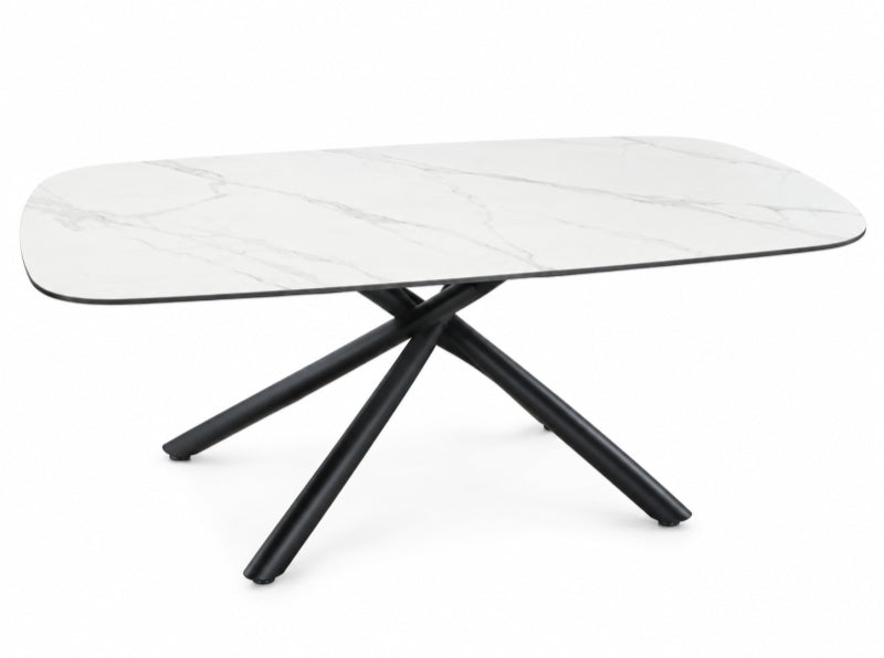Mesa de Comedor Efecto Mármol 160 cm Cristal Templado | MooM Decó