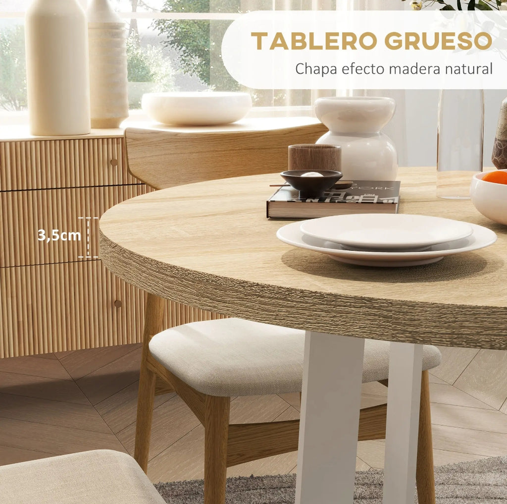 Mesa Redonda Ø80 cm Roble Natural y Blanco | MooM Decó