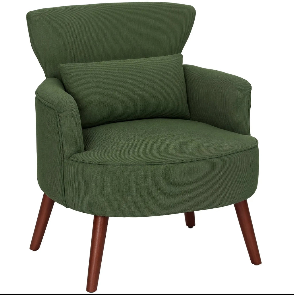 Sillón Verde de Pana con Cojín Lumbar y Patas de Madera | MooM Decó