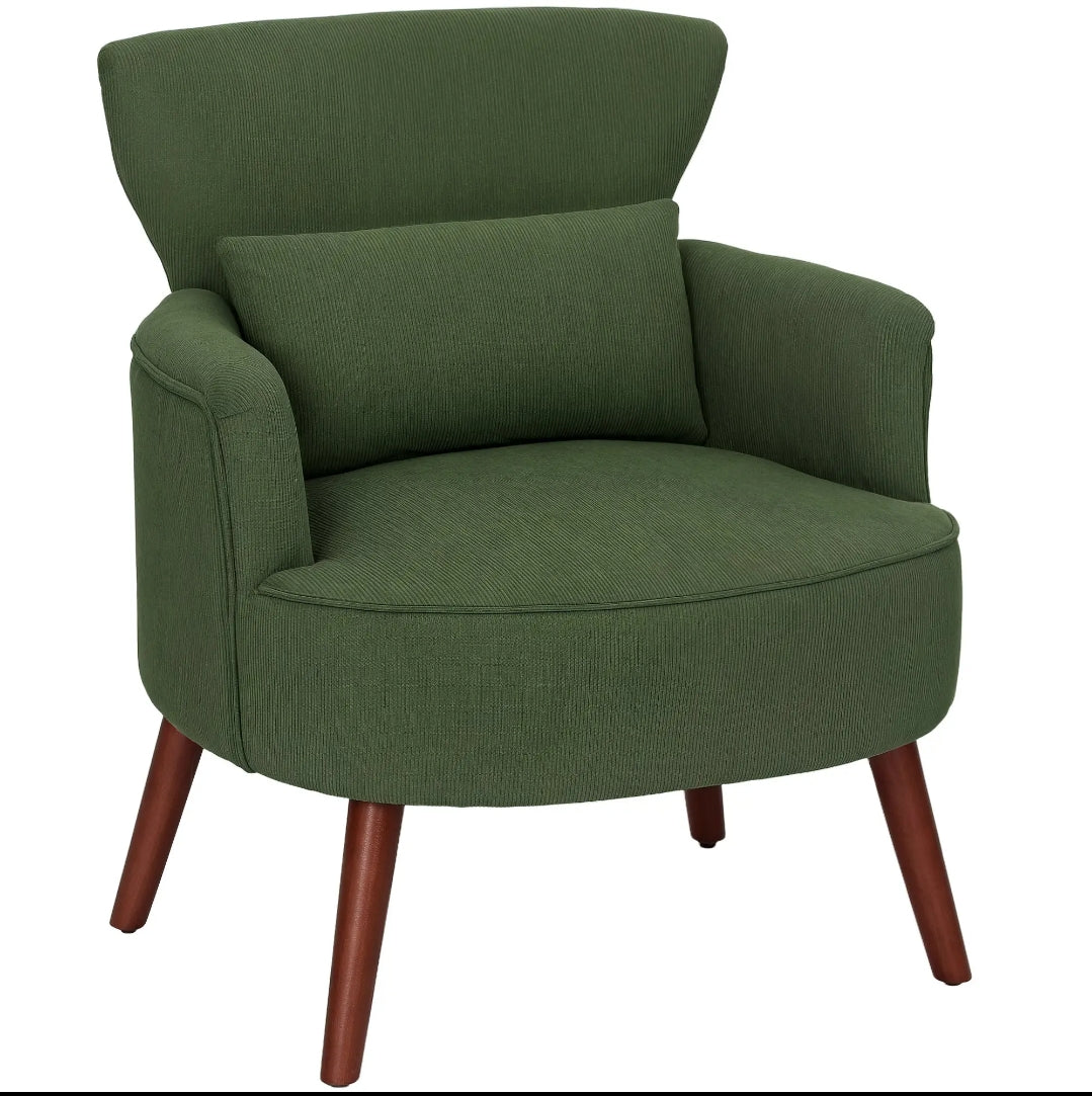 Sillón Verde de Pana con Cojín Lumbar y Patas de Madera | MooM Decó