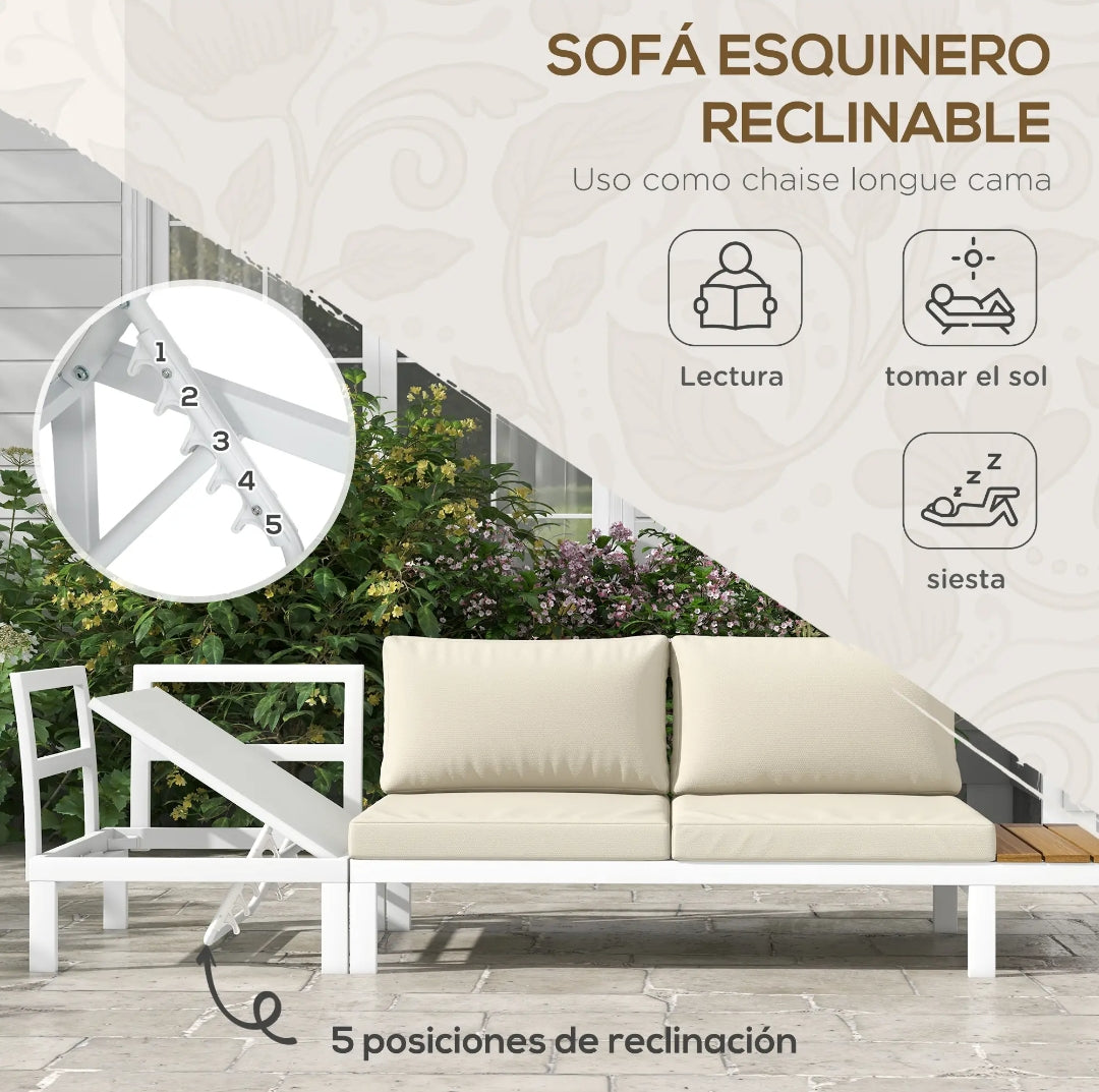 Sofa rinconera exterior Modular 4 Piezas con Sofá Reclinable y Mesa | MooM Decó