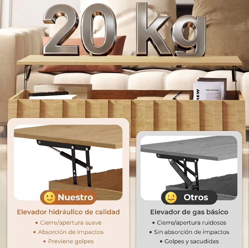 Mesa de Centro Elevable 110 cm Roble Acanalada | MooM Decó