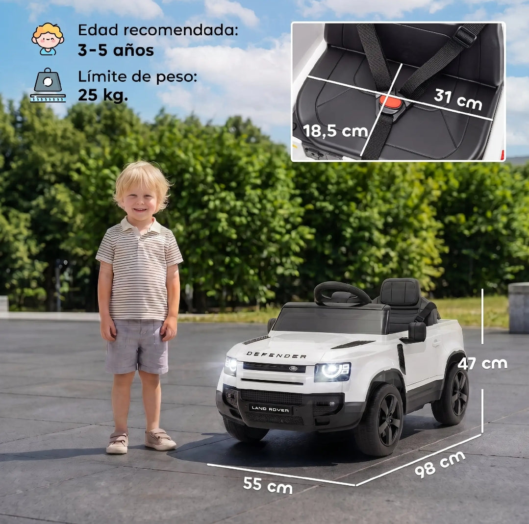 Coche Eléctrico Infantil Land Rover Defender 12V Blanco | MooM Decó