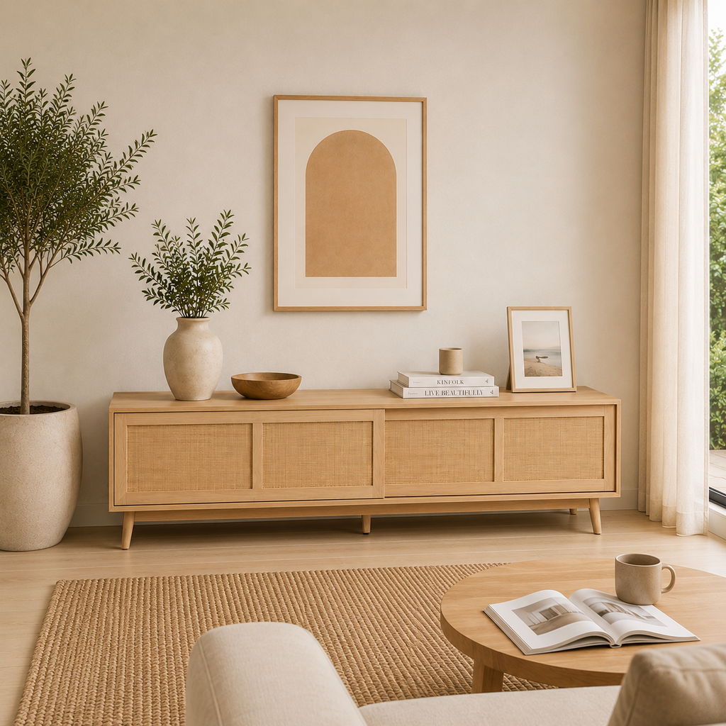 Mueble TV 180 cm de Madera y Ratán Natural | MooM Decó