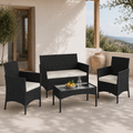 Conjunto de Jardín de Ratán Sintético 4 Piezas con Sofá, Sillones y Mesa de Cristal