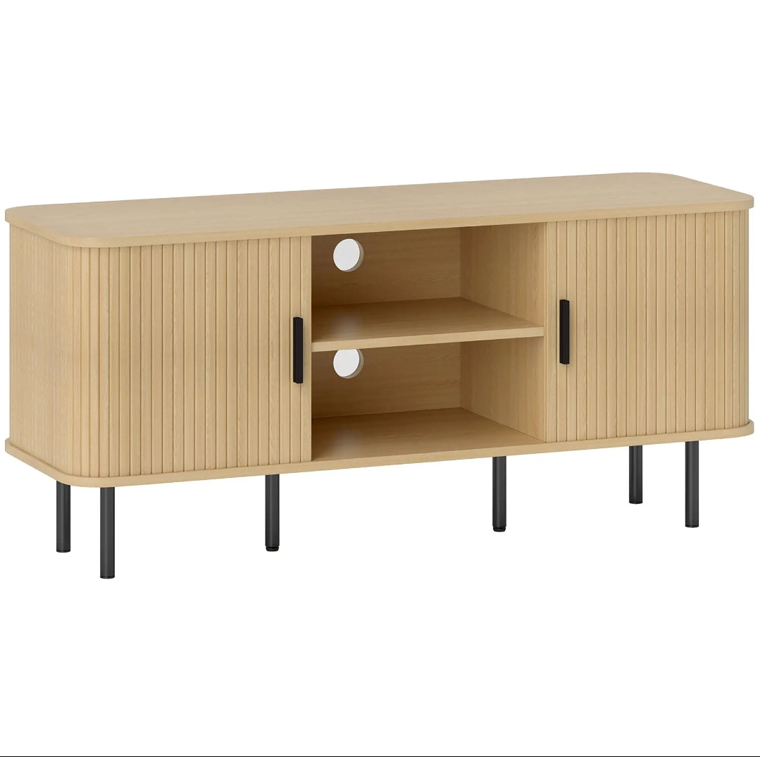 Mueble TV Vintage 120 cm Roble y Negro con Puertas Tambor para TV hasta 55"