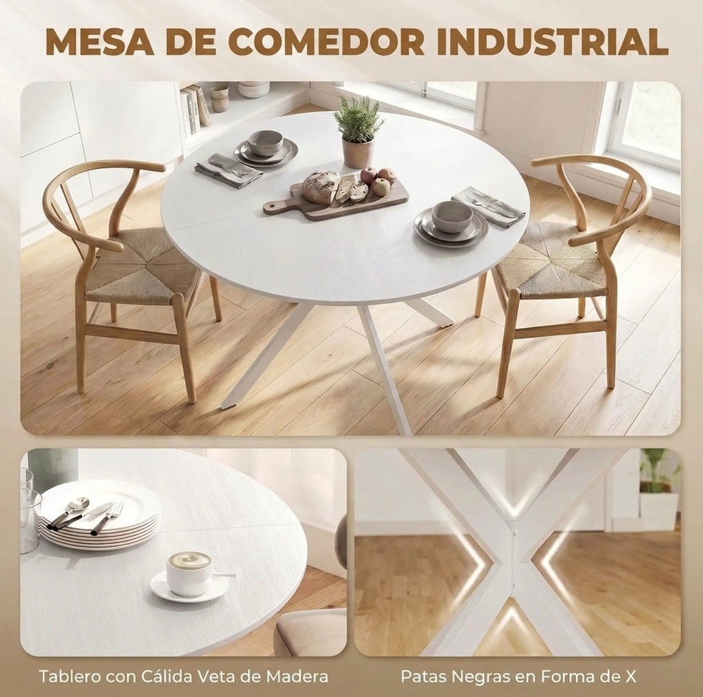 Mesa de Comedor Redonda Blanca Ø120 cm para 4 Personas | MooM Decó
