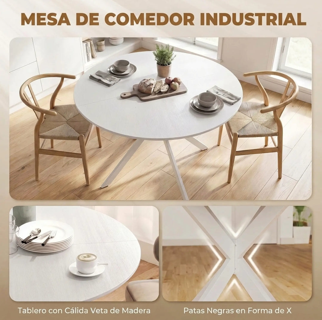 Mesa de Comedor Redonda Blanca Ø120 cm para 4 Personas | MooM Decó