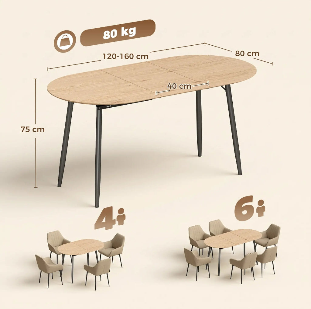 Mesa de Comedor Extensible Ovalada 120-160 cm Roble | MooM Decó