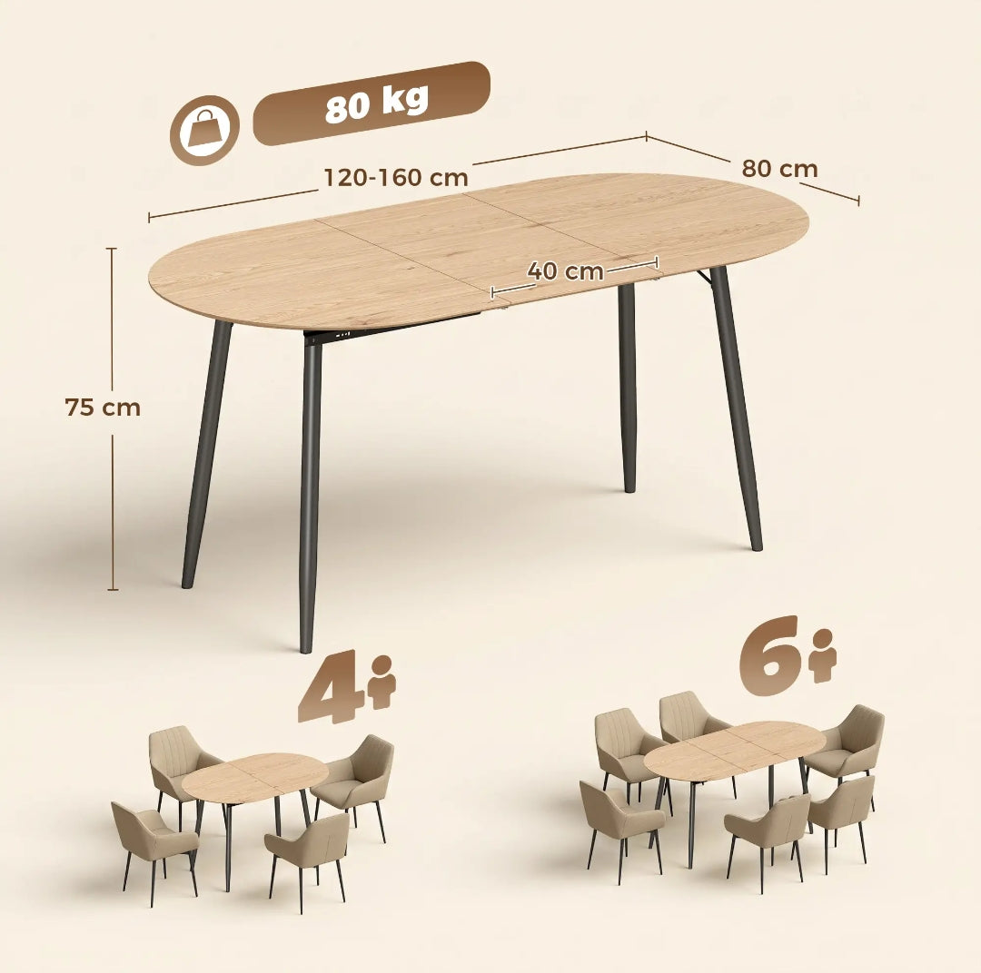 Mesa de Comedor Extensible Ovalada 120-160 cm Roble | MooM Decó