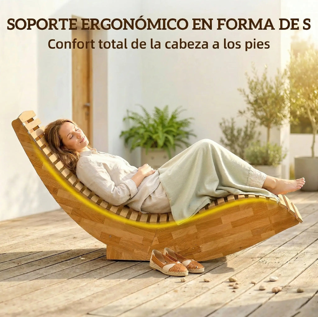 Conjunto de 2 tumbonas mecedoras de Jardín Plegables de Madera de Acacia Ergonómicas
