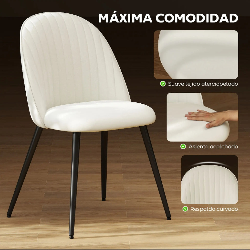 Pack de 4 Sillas de Comedor Tapizadas en Terciopelo Crema | MooM Decó